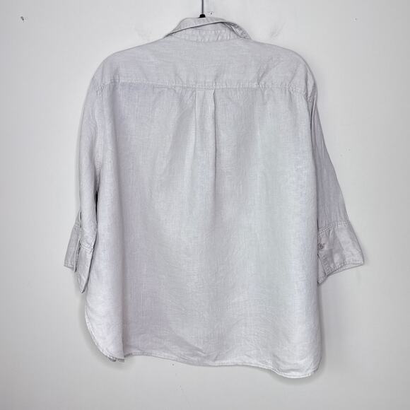 Zara Women's Linen 3/4 Sleeve Tan Button Front Top Collared V-Neck Size Large - Picture 5 of 6